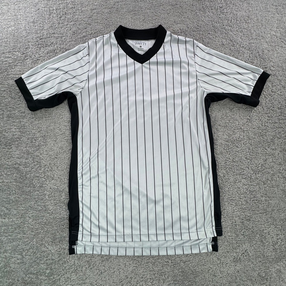 Smitty Mens Referee Jersey Pinstripe Short Sleeve Umpire Shirt White Black Sz M